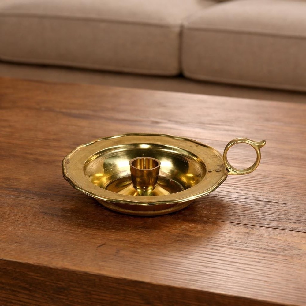 Vintage Brass Chamberstick Candle Holder with Handle | Made in India